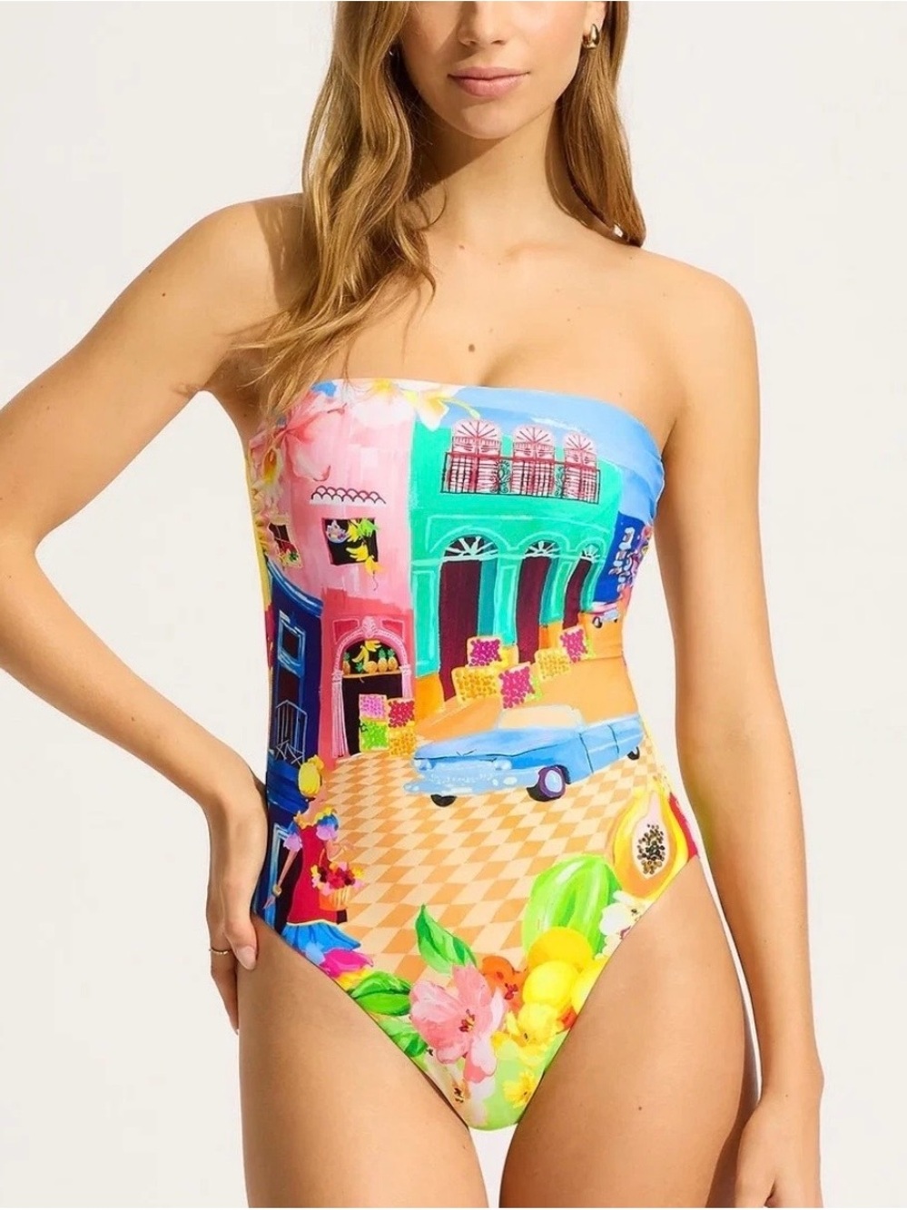 New Seafolly Australia DD Cuba Bandeau One Piece Swimsuit Size US 12 Strapless